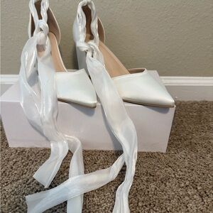 Elegant White Women's Shoes with Ribbon Detail
